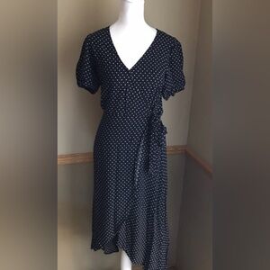 Sanctuary meadow Navy and White Polka Dot Midi Wrap Dress